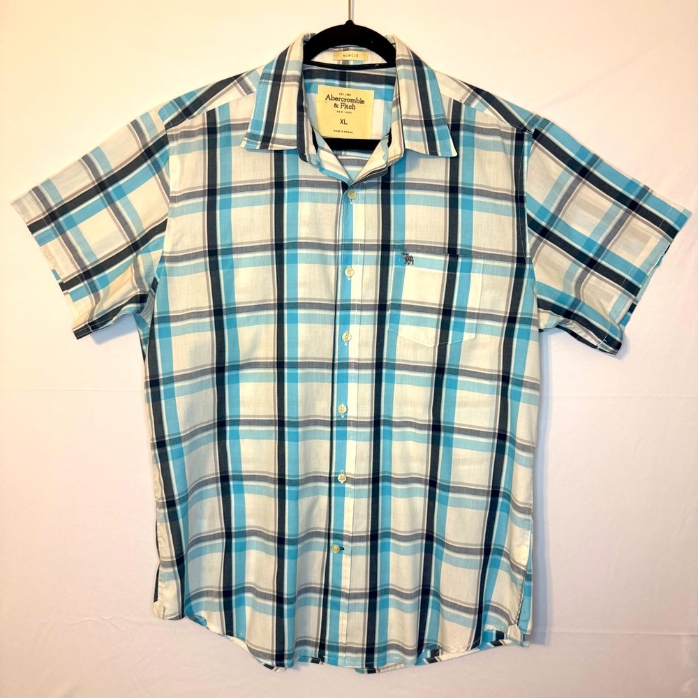 Abercrombie & Fitch Blue and White Casual Button Down Shirt. A11